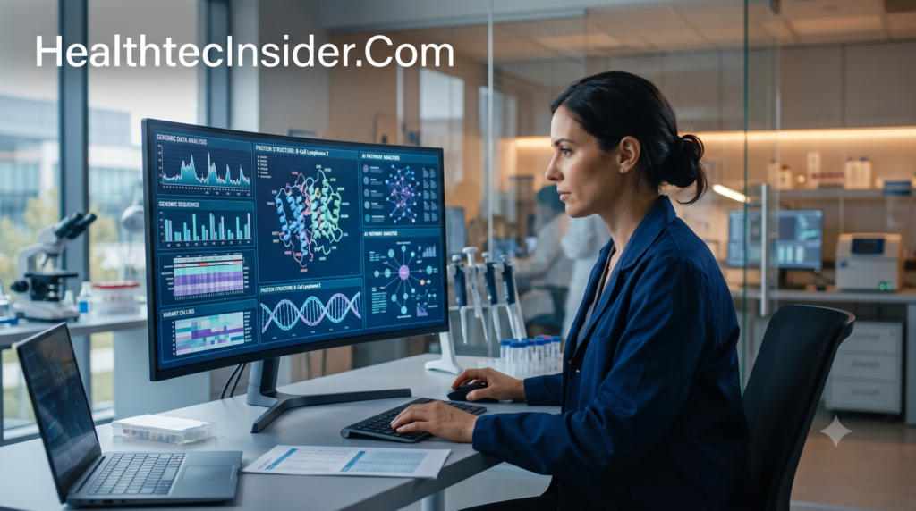 Computational Biologist analyzing genomic data using AI, bioinformatics and computational biology tools