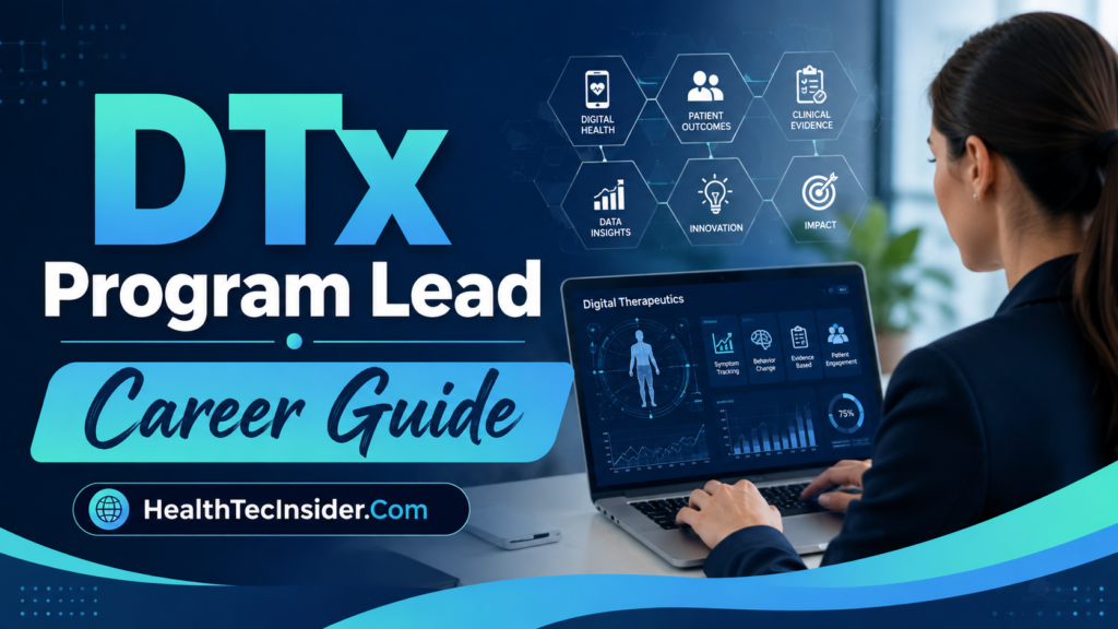 Digital Therapeutics DTx Program Lead career guide showing healthcare technology, clinical research, software, and program management