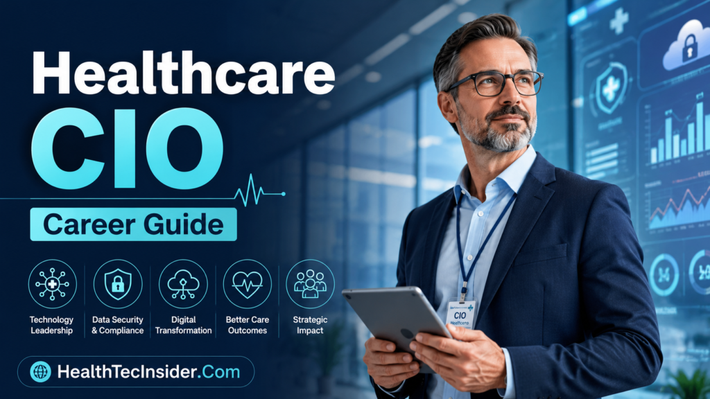 Healthcare Chief Information Officer CIO career guide showing healthcare technology leadership, digital transformation and executive strategy