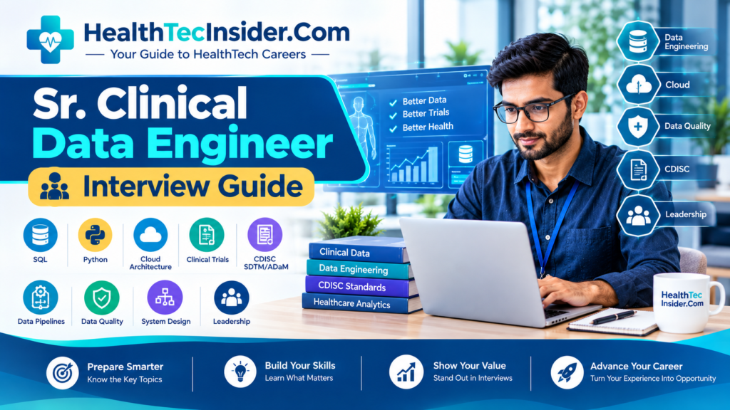 Senior Clinical Data Engineer Interview Guide covering SQL, clinical data, CDISC, SDTM, ADaM, cloud and system design